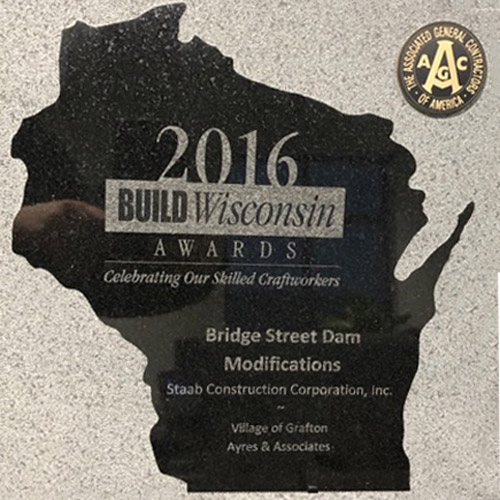 2016 Build Wisconsin Award for the Bridge Street dam modifications in the village of Grafton