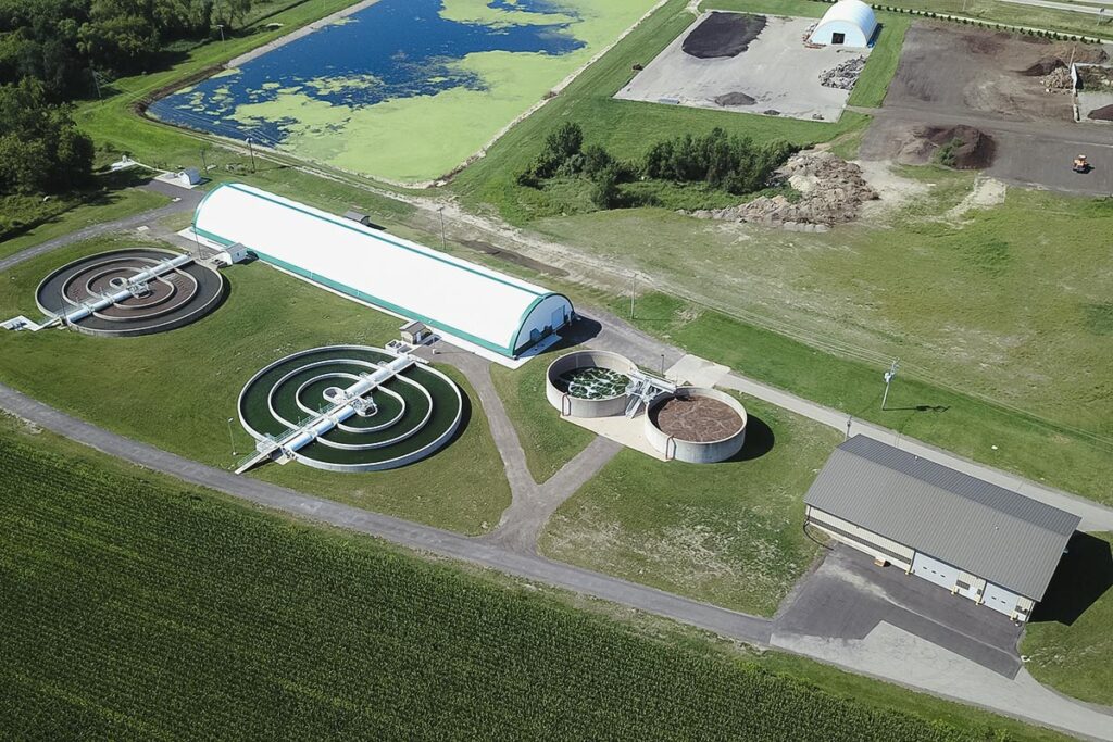 aerial view of a water treatment plant