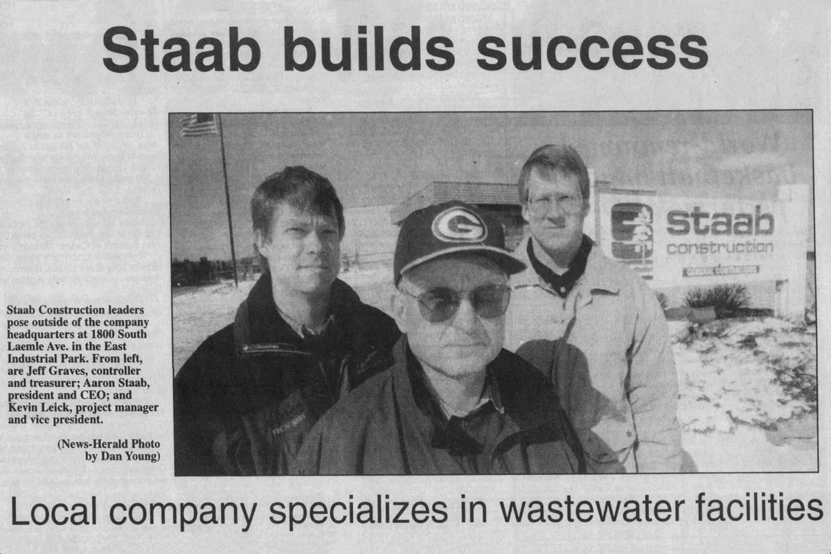 newspaper clipping saying "Staab builds success"